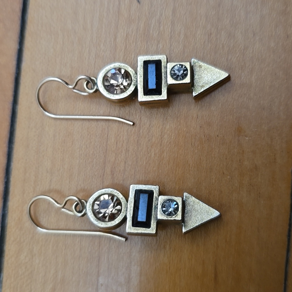 Vintage Patricia Locke Elegant Gold and Rhinestone Geometric Earrings